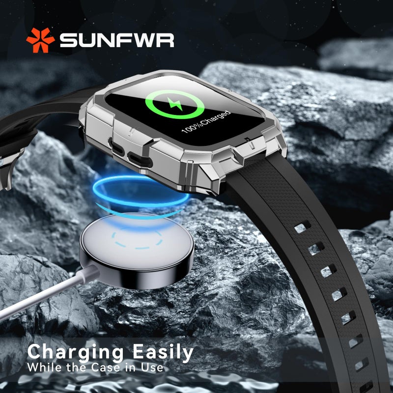 SUNFWR Bands Compatible with Apple Watch Band 45mm 44mm with Case Men, Rugged Sport Strap with Protective Cover for iWatch Series 9/8/7/6/5/4/SE - Image 5