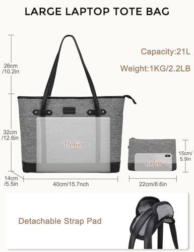 RAVUO Laptop Tote Bag for Women, Water Resistant Lightweight 15.6 Inch Laptop Bag Travel Handbag with Front 3 Pockets - Image 2