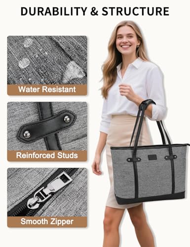 RAVUO Laptop Tote Bag for Women, Water Resistant Lightweight 15.6 Inch Laptop Bag Travel Handbag with Front 3 Pockets - Image 3