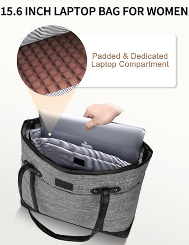RAVUO Laptop Tote Bag for Women, Water Resistant Lightweight 15.6 Inch Laptop Bag Travel Handbag with Front 3 Pockets - Image 5