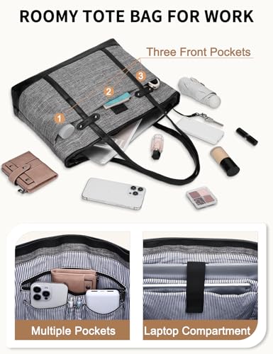 RAVUO Laptop Tote Bag for Women, Water Resistant Lightweight 15.6 Inch Laptop Bag Travel Handbag with Front 3 Pockets - Image 4