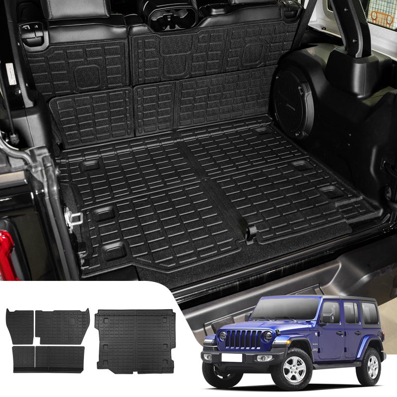 Dattumar Cargo Mat Compatible with 20182025 Jeep Wrangler JL 4x4 4Door Trunk Mat Cargo Liner All Weather Back Seat Cover 2024 Wrangler JL 4x4 Accessories 20182025 JL 4x4Trunk MatBackrest Mats
