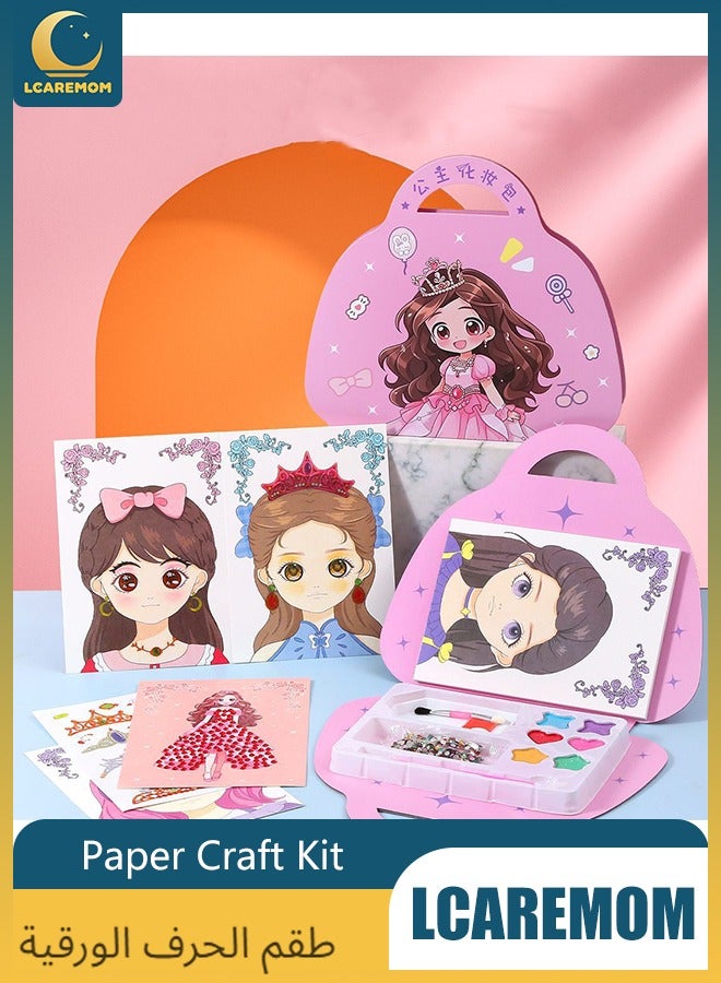 LCAREMOM Art Craft Activity for Kids, Paper Craft Kits, Paper Makeup DIY Girls Toy Kit with Diamond Painting and Princess Dress up Set, Ideal Birthday Gift for Girls Ages 3+ Year Old  - Image 1