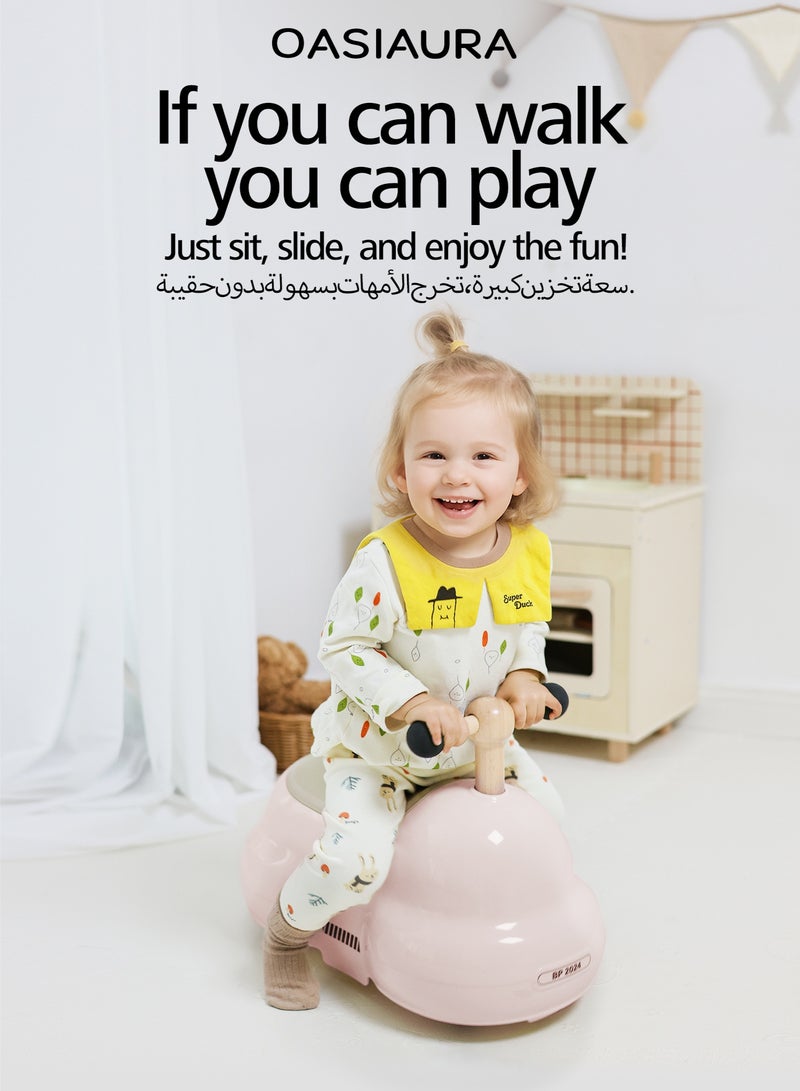 واسيانور دراجة توازن للأطفال الصغار لأولاد وفتيات عمرهم عام واحد، لعبة يُركب عليها بـ أربع عجلات مع مساحة تخزين، دراجة توازن لأطفال الرضيع من 12 إلى 24 شهرًا، سيارة يُركب عليها حيث تلمس القدم الأرض، هدية عيد الميلاد الأول (وردي فاتح) - Image 1