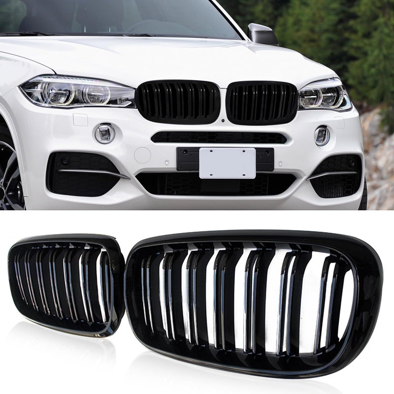 Generic ATPOEN X5 F15 Grill Grille, Front Grill Bumper Kidney Double Slats for BMW X5 F15 X6 F16 X5M F85 X6M F86 2014 2015 2016 2017 2018 2019 Gloss Black  - Image 1