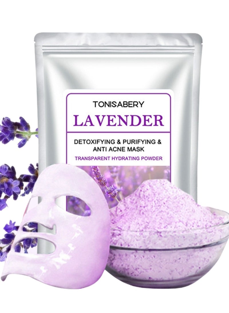 TONISABERY مسحوق قناع الوجه القابل للإزالة من اللافندر - ماسك ديتوكس وتنقية ومضاد لحب الشباب - مسحوق قناع مرطب وشفاف للوجه للنساء والرجال 20 جرام - Image 1