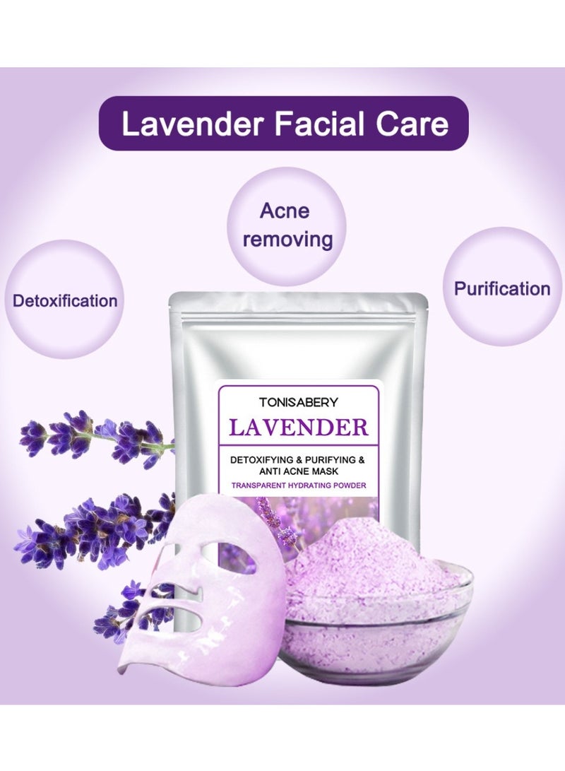 TONISABERY مسحوق قناع الوجه القابل للإزالة من اللافندر - ماسك ديتوكس وتنقية ومضاد لحب الشباب - مسحوق قناع مرطب وشفاف للوجه للنساء والرجال 20 جرام - Image 2