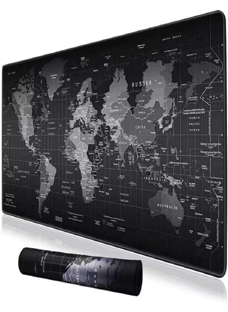 XXL World Map Gaming Mouse Pad – Extended Desk Mat with Stitched Edges & Non-Slip Rubber Base, Large Mousepad for Office, Keyboard & Laptop Setup - Image 1
