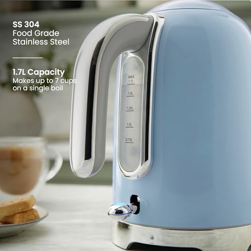Tower Premium Solace Electric Kettle 1.7L, 1350W | Full Metal Body, Rapid Boil in 45 Seconds, Auto Shut-Off, Boil-Dry Protection, 360° Power Base, Water Level Indicator, 2 Year Warranty (Blue) - Image 4