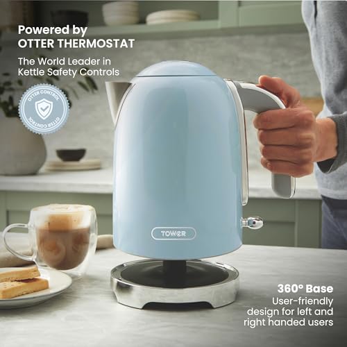 Tower Premium Solace Electric Kettle 1.7L, 1350W | Full Metal Body, Rapid Boil in 45 Seconds, Auto Shut-Off, Boil-Dry Protection, 360° Power Base, Water Level Indicator, 2 Year Warranty (Blue) - Image 3