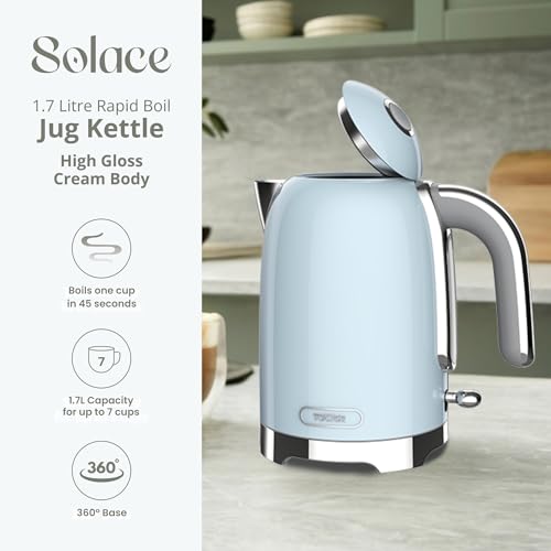 Tower Premium Solace Electric Kettle 1.7L, 1350W | Full Metal Body, Rapid Boil in 45 Seconds, Auto Shut-Off, Boil-Dry Protection, 360° Power Base, Water Level Indicator, 2 Year Warranty (Blue) - Image 2