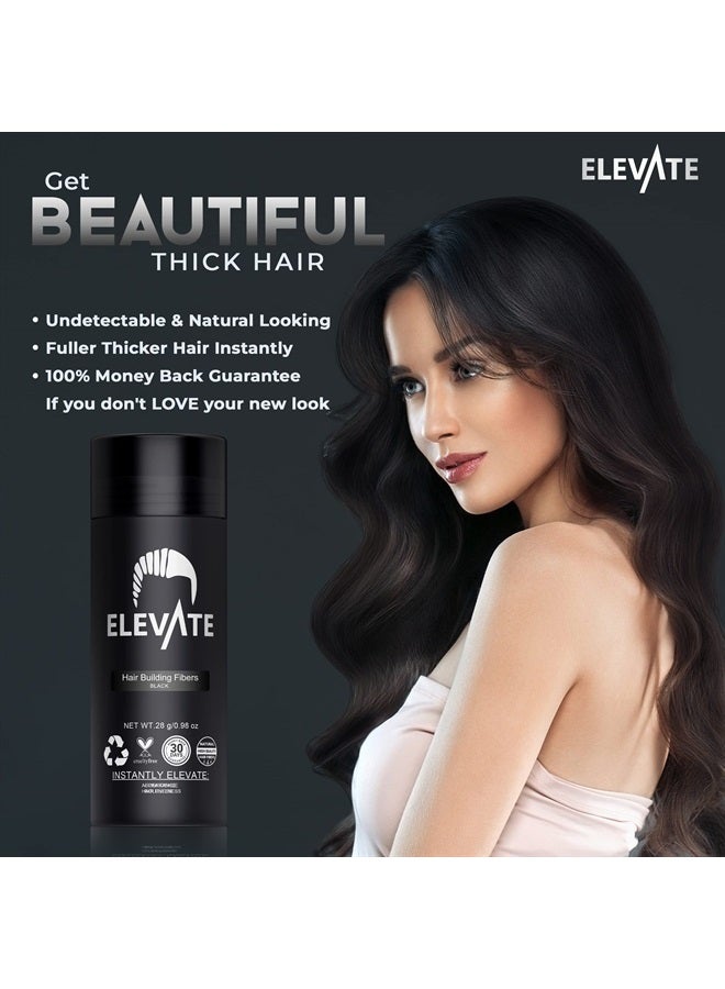 ELEVATE Hair Fibers for Thinning Hair (BLACK) 100% Natural & Undetectable Keratin Hair Fibers to Instantly Thicken Thinning & Balding Hair in 30 sec for Men & Women - Natural Hair Loss Concealer 28g - Image 4