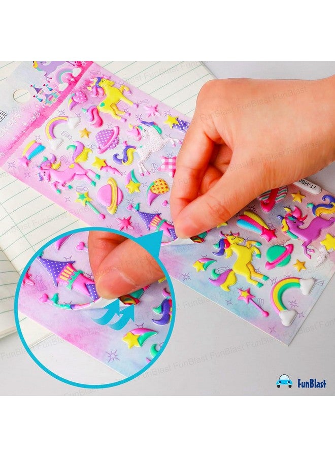 FunBlast Unicorn Kawaii Stickers Set - 4 Sheets, 140+ Stickers for Kids, 3D Foam Stickers for Girls, Aesthetic Sticker, Craft Stickers, Self-Adhesive Stickers (Multicolor) - Image 4