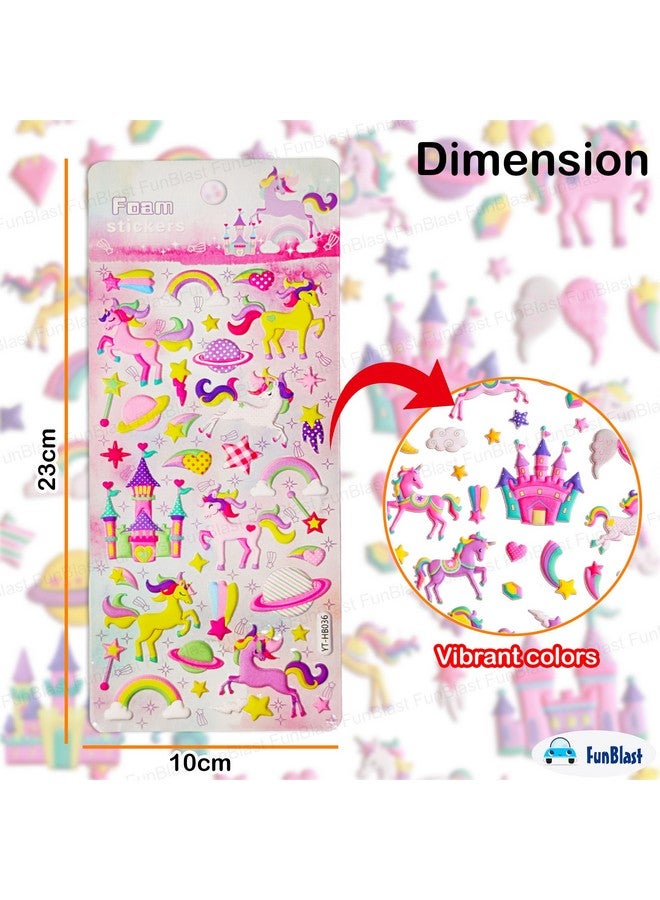FunBlast Unicorn Kawaii Stickers Set - 4 Sheets, 140+ Stickers for Kids, 3D Foam Stickers for Girls, Aesthetic Sticker, Craft Stickers, Self-Adhesive Stickers (Multicolor) - Image 2