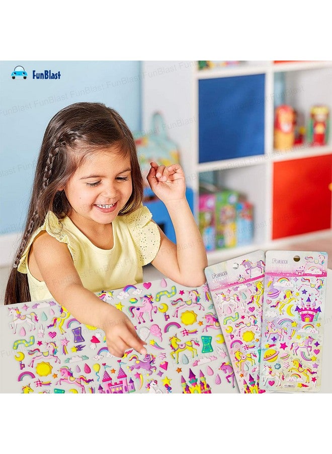 FunBlast Unicorn Kawaii Stickers Set - 4 Sheets, 140+ Stickers for Kids, 3D Foam Stickers for Girls, Aesthetic Sticker, Craft Stickers, Self-Adhesive Stickers (Multicolor) - Image 3