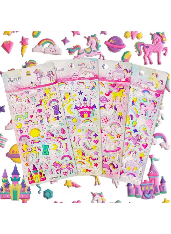 FunBlast Unicorn Kawaii Stickers Set - 4 Sheets, 140+ Stickers for Kids, 3D Foam Stickers for Girls, Aesthetic Sticker, Craft Stickers, Self-Adhesive Stickers (Multicolor) - Image 1