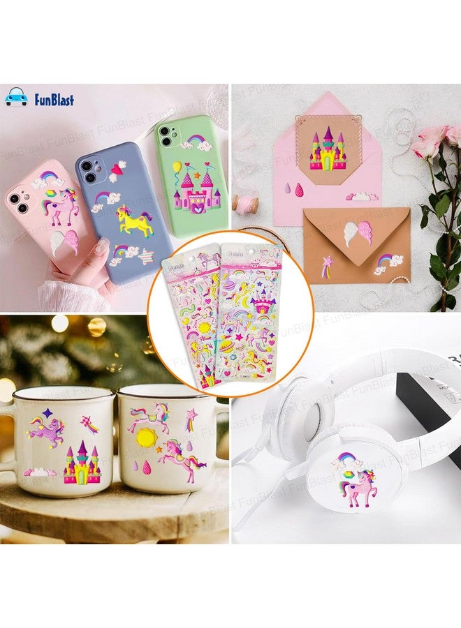 FunBlast Unicorn Kawaii Stickers Set - 4 Sheets, 140+ Stickers for Kids, 3D Foam Stickers for Girls, Aesthetic Sticker, Craft Stickers, Self-Adhesive Stickers (Multicolor) - Image 5