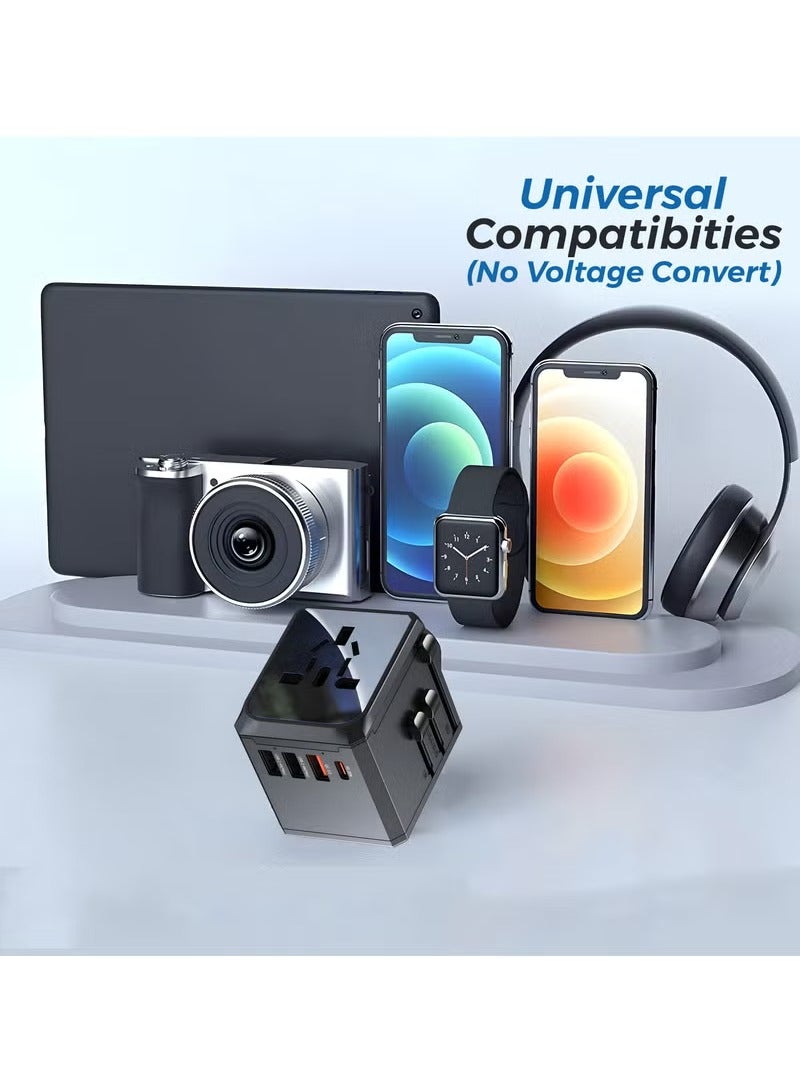 Yesido Universal Travel Adapter with Type-C Data Cable, Power Adapter with 3 USB A and 1 USB C Port, International Adapter For Travel Essentials, 1500W High Power Station, Smart Plug for 150+Countries  - Image 4