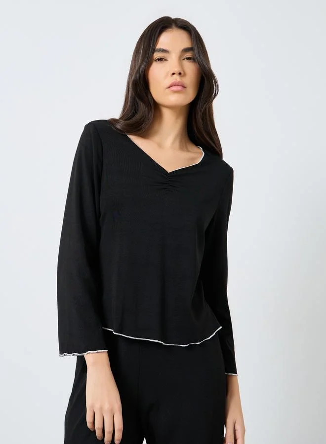تايك تو Take Two Contrast Pipping Detail T-Shirt and Pyjama Set