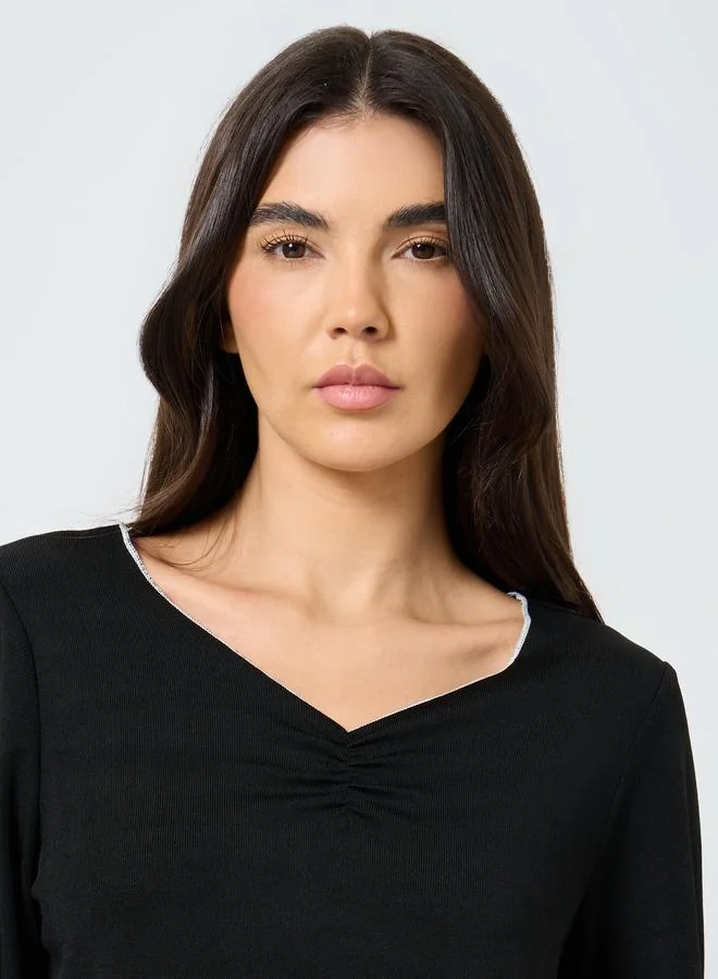 تايك تو Take Two Contrast Pipping Detail T-Shirt and Pyjama Set