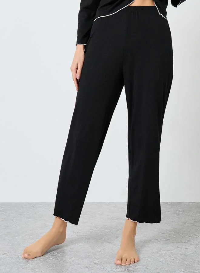 تايك تو Take Two Contrast Pipping Detail T-Shirt and Pyjama Set