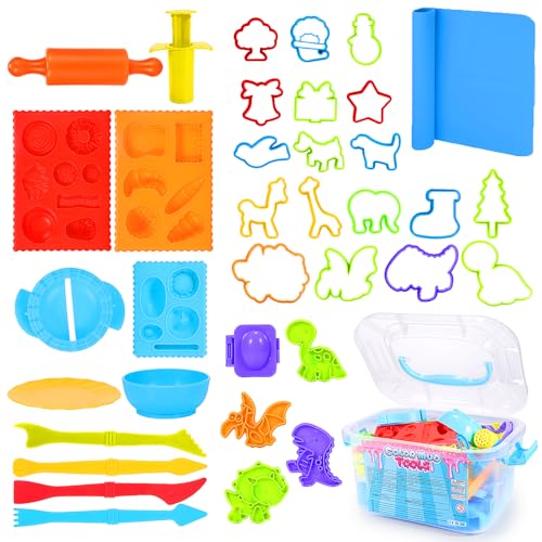 Toyze Playdough Tool Set for 38 Year Olds 30Piece Playdough Accessory Kit with Animal Molds Rolling Pin Storage Box STEM Educational Gift for Boys Girls Birthday Christmas Party Favor - Image 1