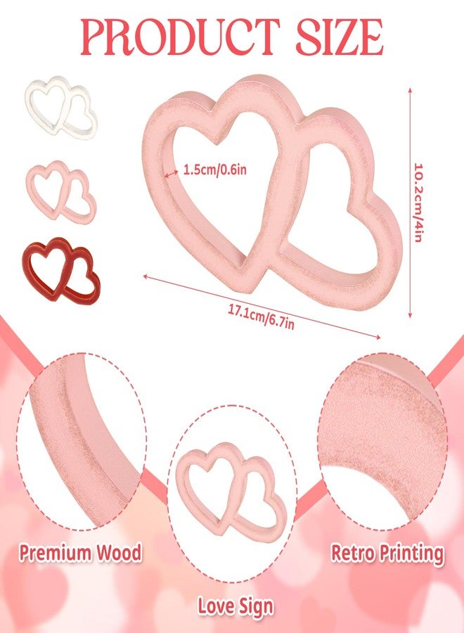 Yewfold Valentines Day Decorations, 3 Pcs Wooden Sweet Hearts Table Centerpiece Decor Sign, Openwork Vintage Heart Decoration for Valentine Day Wedding Office Home Table Mantel Decor (Hollow) - Image 2