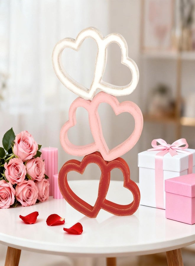 Yewfold Valentines Day Decorations, 3 Pcs Wooden Sweet Hearts Table Centerpiece Decor Sign, Openwork Vintage Heart Decoration for Valentine Day Wedding Office Home Table Mantel Decor (Hollow) - Image 4