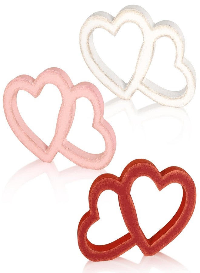 Yewfold Valentines Day Decorations, 3 Pcs Wooden Sweet Hearts Table Centerpiece Decor Sign, Openwork Vintage Heart Decoration for Valentine Day Wedding Office Home Table Mantel Decor (Hollow) - Image 1