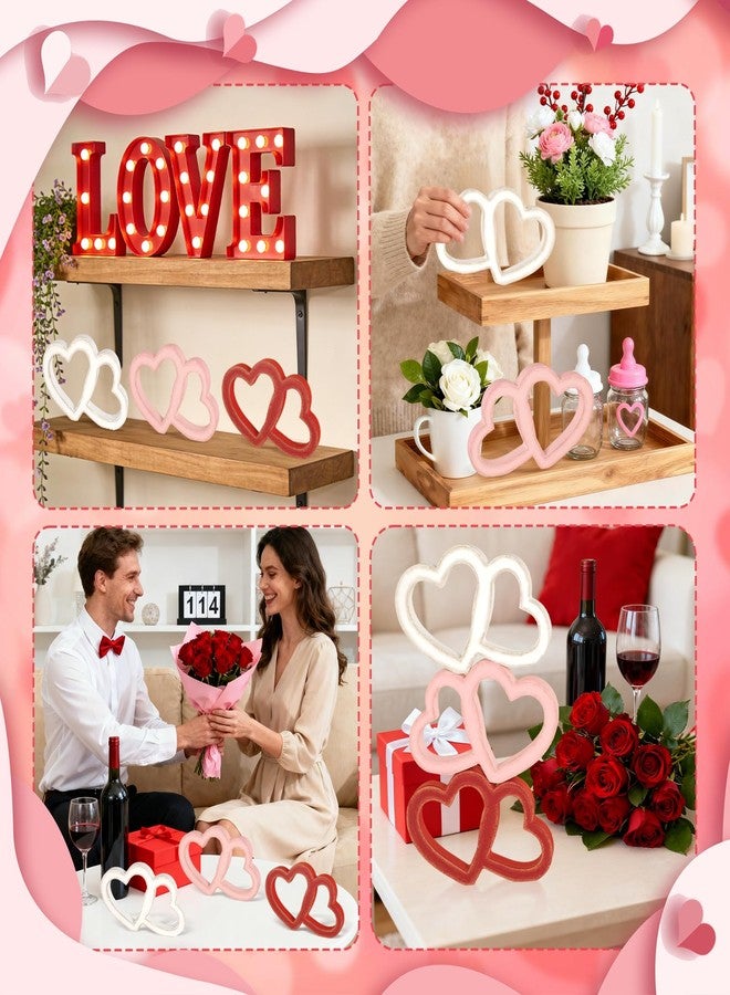 Yewfold Valentines Day Decorations, 3 Pcs Wooden Sweet Hearts Table Centerpiece Decor Sign, Openwork Vintage Heart Decoration for Valentine Day Wedding Office Home Table Mantel Decor (Hollow) - Image 3