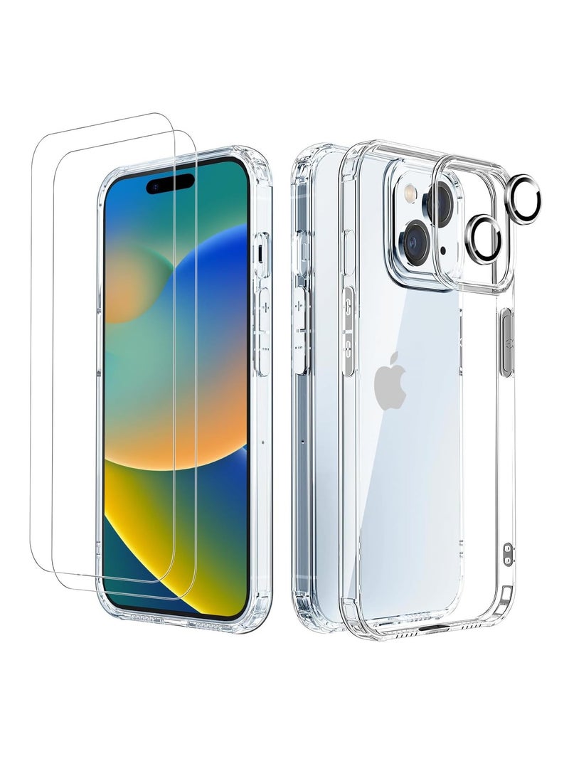 DUSALA [5 in 1 Designed for iPhone 14 Clear Case with Screen Protector[2 Pack] +Camera Lens Protector[2 Pack], Military Grade Drop Protection Transparent Cover 6.1 Inch - Image 1