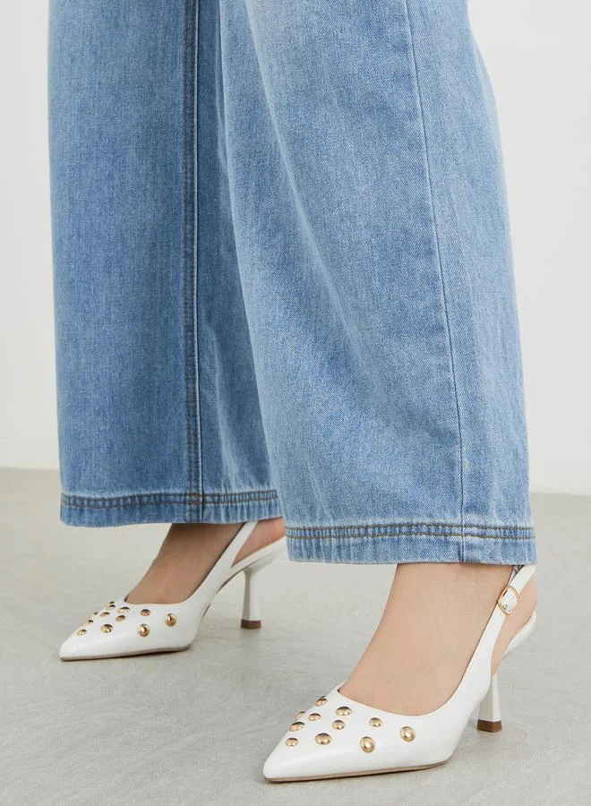 Styli Styli Studded Singback Kitten Heel Pumps
