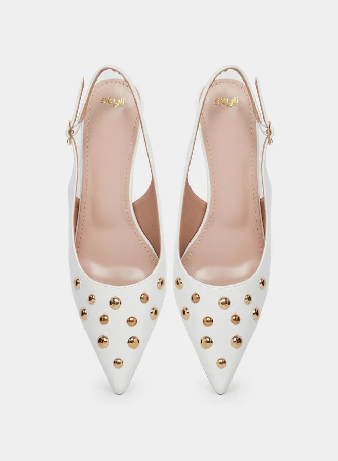 Styli Styli Studded Singback Kitten Heel Pumps