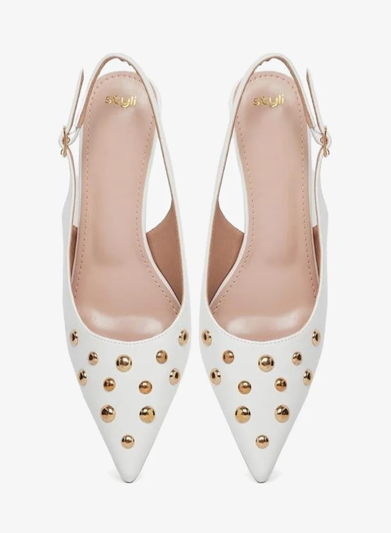 Styli Studded Singback Kitten Heel Pumps