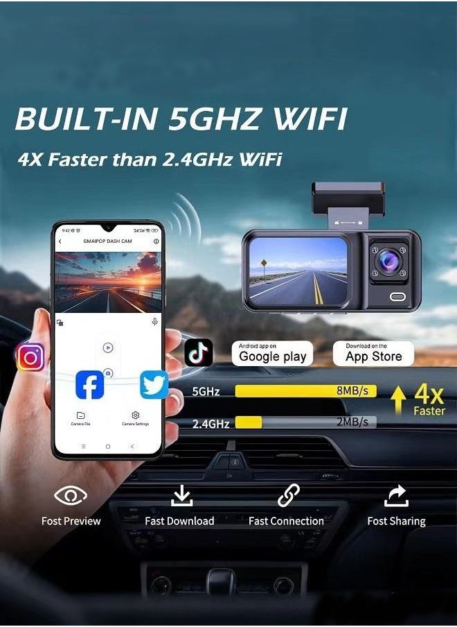 Generic 3 Channel Car DVR HD 4K and 1080P 3-Lens Inside Vehicle Dash Camera Three Way Camera DVRs Recorder Video Registrator Dashcam Camcorder，with 64GB SD card, Loop Recording，G-Sensor and 24H Parking Surveillance  - Image 5