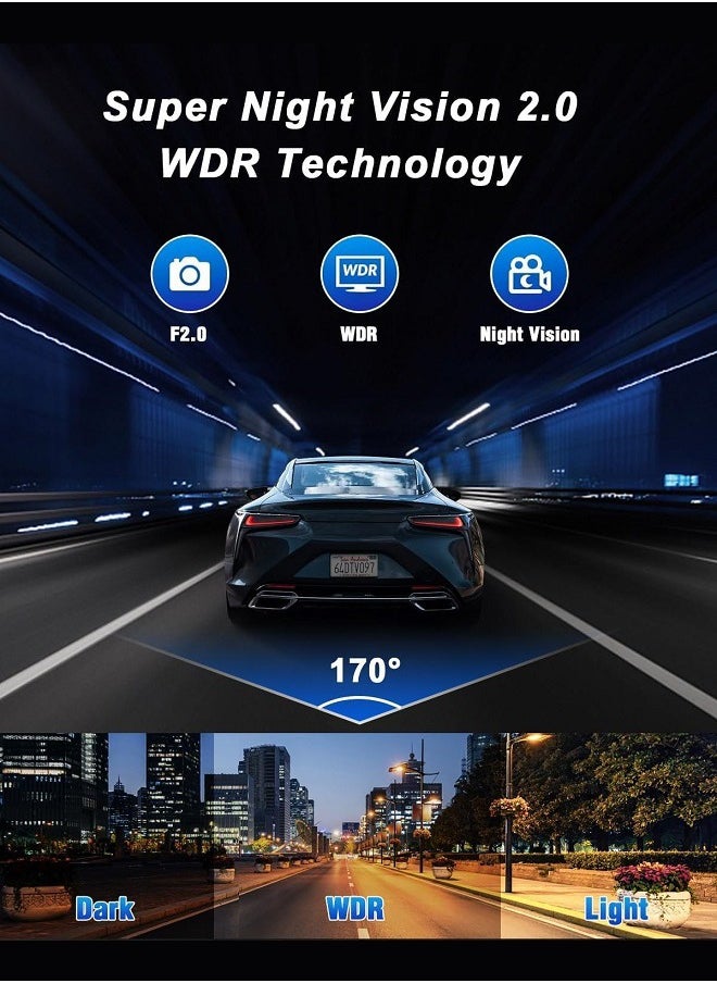 Generic 3 Channel Car DVR HD 4K and 1080P 3-Lens Inside Vehicle Dash Camera Three Way Camera DVRs Recorder Video Registrator Dashcam Camcorder，with 64GB SD card, Loop Recording，G-Sensor and 24H Parking Surveillance  - Image 4