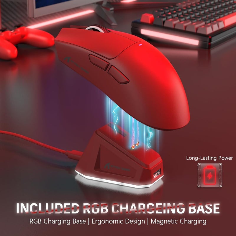 ماجيك-ريفاينر Attack Shark X11 59g ماوس ألعاب لاسلكي فائق الخفة مع قاعدة شحن مغناطيسية RGB، ماوس لاسلكي/سلكي BT/2.4G، 22000 DPI، 5 أزرار قابلة للبرمجة للكمبيوتر/اللابتوب/ماك (أحمر) - Image 3