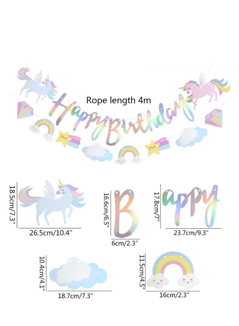 Excefore Unicorn Banner Reusable Sparkling Happy Birthday Banner Rainbow White Cloud Star Design Party Supplies Decorations for Baby Shower Kids Girls Women Men Birthday Wall Door Decoration 4PCS - Image 2