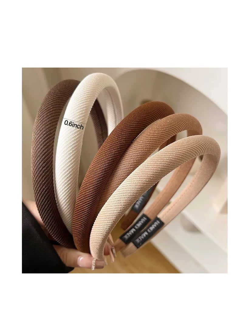 LifeDawn - Padded Headbands for Women,5Pcs Narrow Plain Turban Headband Fashion Hair Bands Headwear Barrette Styling Tools Accessories with Solid Colors,Deep - Image 1