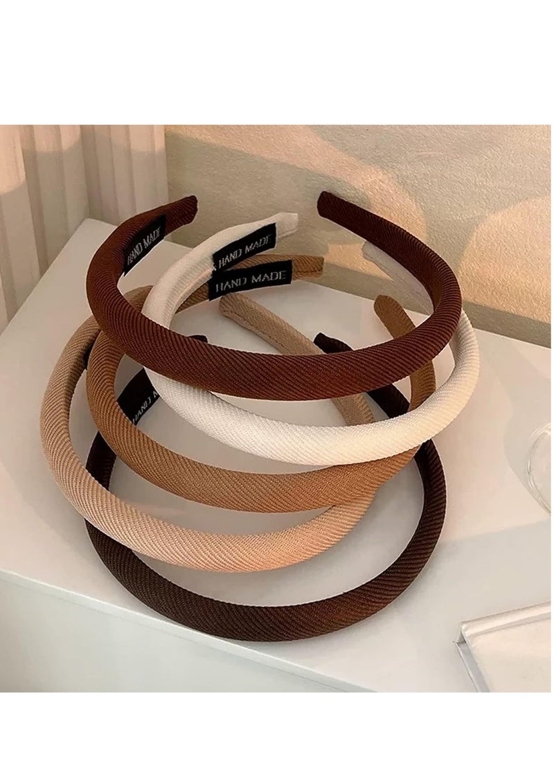 LifeDawn - Padded Headbands for Women,5Pcs Narrow Plain Turban Headband Fashion Hair Bands Headwear Barrette Styling Tools Accessories with Solid Colors,Deep - Image 1