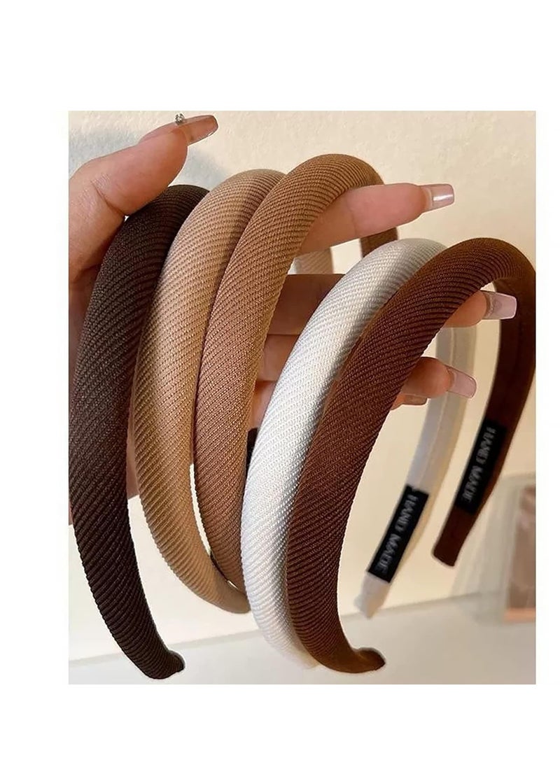 LifeDawn - Padded Headbands for Women,5Pcs Narrow Plain Turban Headband Fashion Hair Bands Headwear Barrette Styling Tools Accessories with Solid Colors,Deep - Image 1