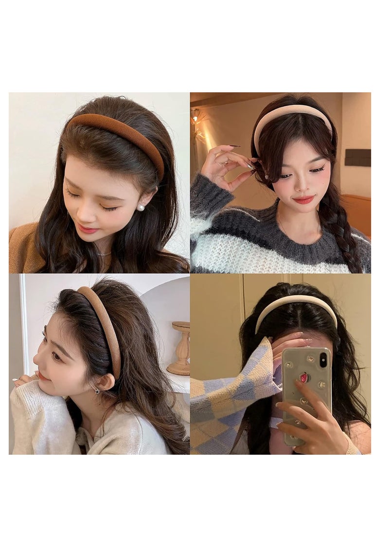 LifeDawn - Padded Headbands for Women,5Pcs Narrow Plain Turban Headband Fashion Hair Bands Headwear Barrette Styling Tools Accessories with Solid Colors,Deep - Image 1