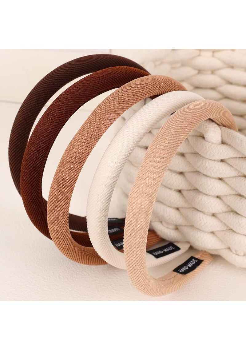 LifeDawn - Padded Headbands for Women,5Pcs Narrow Plain Turban Headband Fashion Hair Bands Headwear Barrette Styling Tools Accessories with Solid Colors,Deep - Image 1