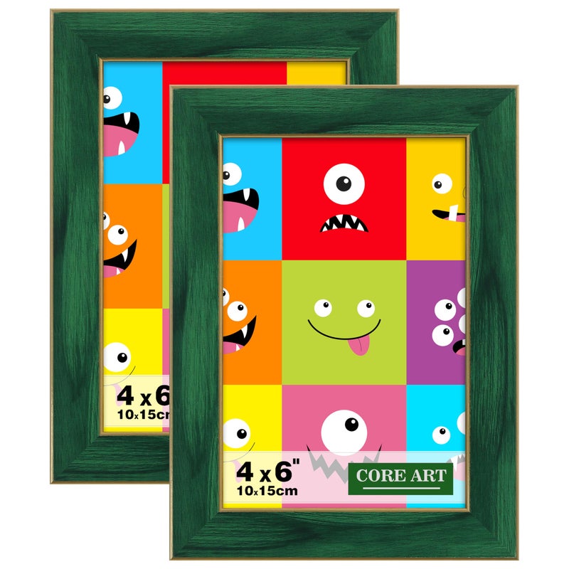 CORE ART 4x6 Picture Frames Green Photo Frames Set of 2  4 by 6 Colorful Frame with HD Plexiglass  Wall or Tabletop Display - Image 1