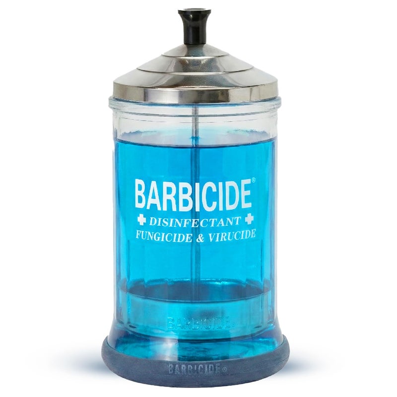BARBICIDE Disinfectant Jar â€“ Durable Glass Immersion Container with Stainless Steel Lid and Tray â€“ Professional Tool Sanitizer for Combs, Brushes, Nail Tools & Implements - (MidSize - 21 Fl Oz) - Image 2