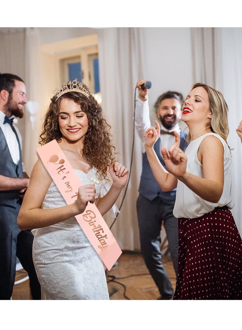 Excefore إكسي فور تاج عيد الميلاد للبنات، تاج و شريط، مجموعة تاج كريستالي باللون الوردي الذهبي، دبابيس لؤلؤ، هدايا عيد الميلاد للبنات، ملحقات عيد ميلاد سعيدة و لطيفة - Image 3