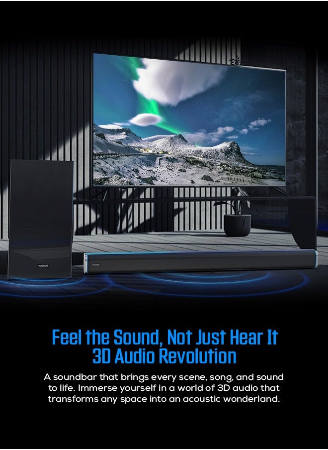 Faster - T3000 2.1 CH Home Theater Soundbar Speakers - Wired Subwoofer & Wireless Soundbar Portable Speaker with RGB - 160W Powerful Audio Output - Deep and Thrilling Bass, Digital Embedded - Supporting Bluetooth 5.0, HDMI, AUX, USB, TV ARC, PC - Image 1