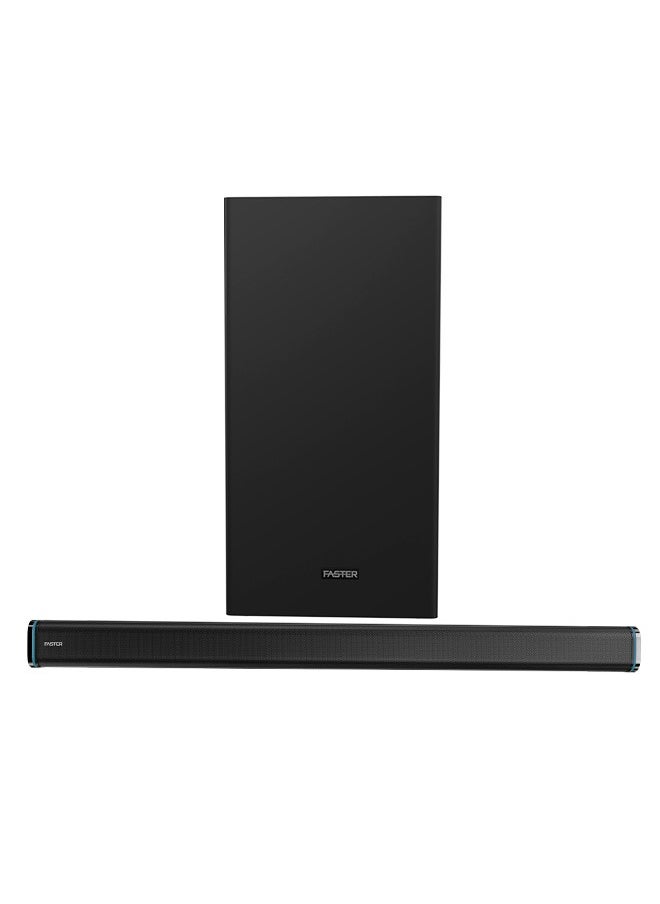 Faster - T3000 2.1 CH Home Theater Soundbar Speakers - Wired Subwoofer & Wireless Soundbar Portable Speaker with RGB - 160W Powerful Audio Output - Deep and Thrilling Bass, Digital Embedded - Supporting Bluetooth 5.0, HDMI, AUX, USB, TV ARC, PC - Image 1