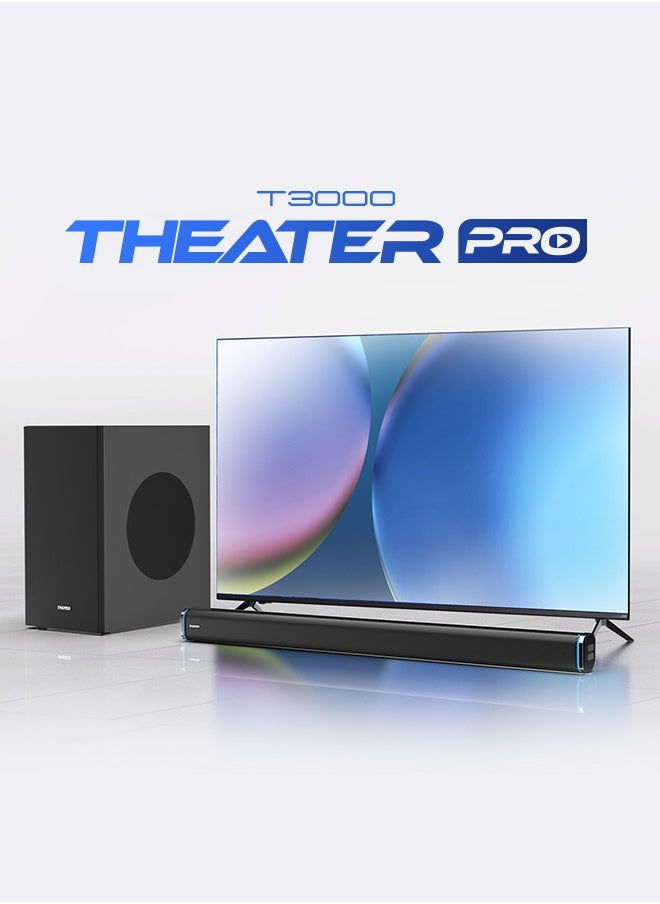 Faster - T3000 2.1 CH Home Theater Soundbar Speakers - Wired Subwoofer & Wireless Soundbar Portable Speaker with RGB - 160W Powerful Audio Output - Deep and Thrilling Bass, Digital Embedded - Supporting Bluetooth 5.0, HDMI, AUX, USB, TV ARC, PC - Image 1