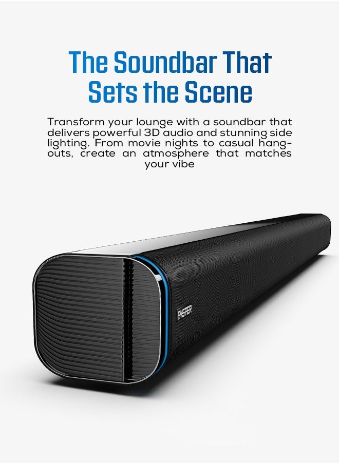 T3000 2.1 CH Home Theater Soundbar Speakers - Wired Subwoofer & Wireless Soundbar Portable Speaker with RGB - 160W Powerful Audio Output - Deep and Thrilling Bass, Digital Embedded - Supporting Bluetooth 5.0, HDMI, AUX, USB, TV ARC, PC - pzsku/ZAA76420DBD7E69152F9DZ/45/_/1736170412/82445c5c-2229-44a7-863d-ba7f19bb80d5